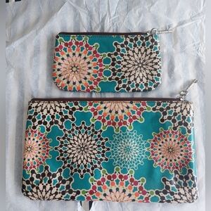 Fossil Key-Per Canvas Pouch Wristlet Set Cosmetic Bag Vintage